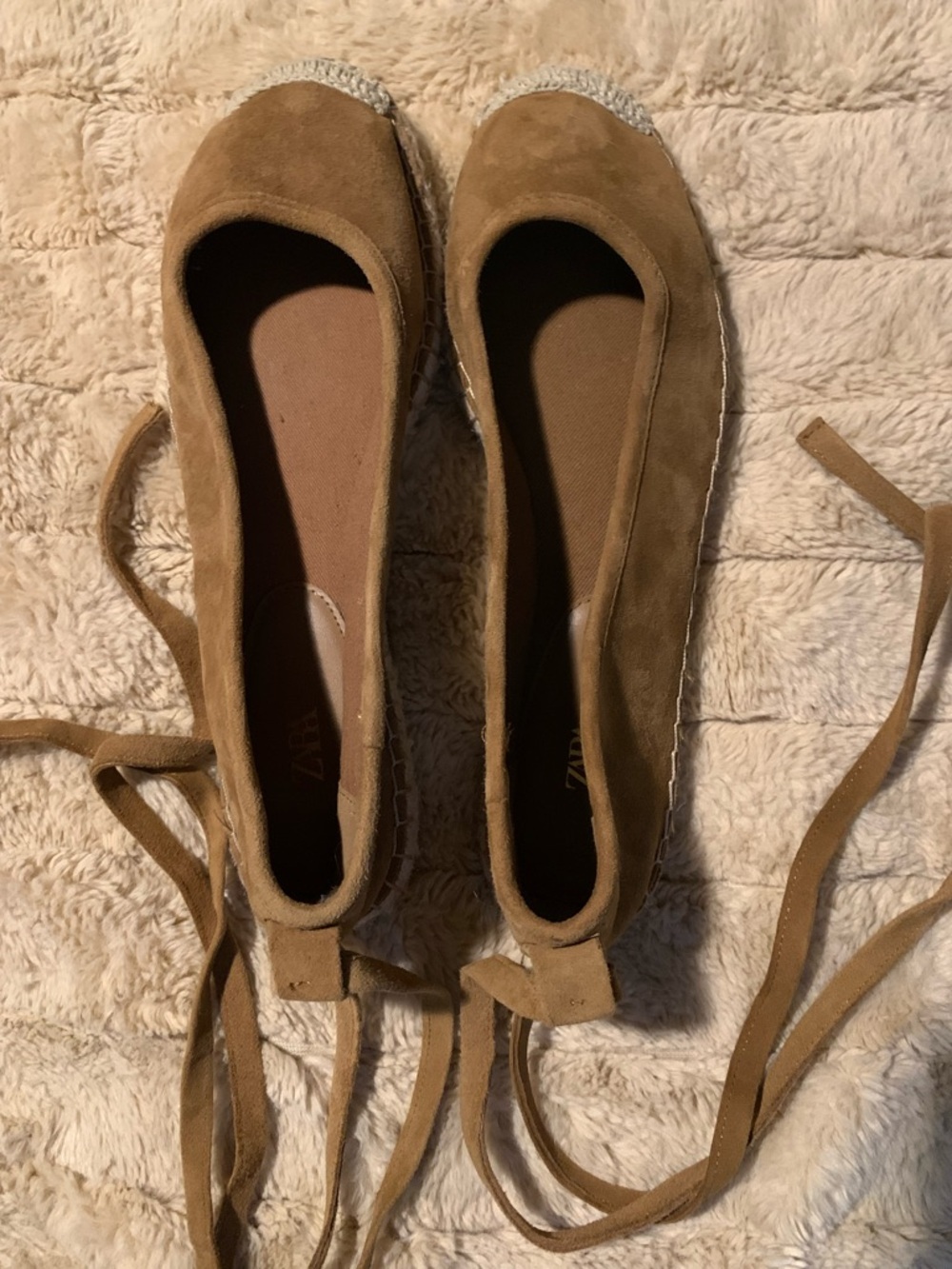 Zara Suede Espadrille Lace-Up Flats, Brown, Camel, 40 NWOT - Picture 3 of 8